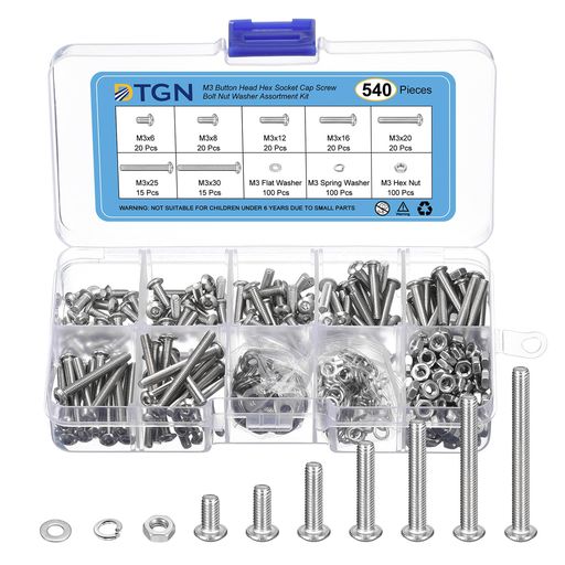 DTGN540個入りM3ボタンヘッド六角ソケットキャップボルト6-30mmボルトナットワッシャーアソートメント..