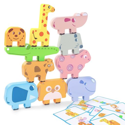 Shinse積み木動物バランスゲームスタッキングおもちゃ木製モンテッソーリ知育玩具集中力指先訓練想像力創造力男の子女の子1歳2歳3歳の子供が見守りで遊ぶ誕生日クリスマスプレゼントギ…