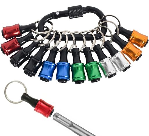 12個ポータブルビットホルダーキーチェーン延長バーアルミニウム1/4インチ六角シャンクソケットスクリュードライバードリルビットホルダーキーチェーンガジェット6色ドライバー延長バ…