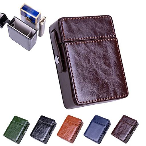 [JBSHOP]シガレットケース革20本ライター収納収納ケース大容量箱入れタイプライターポケット付き破損防..