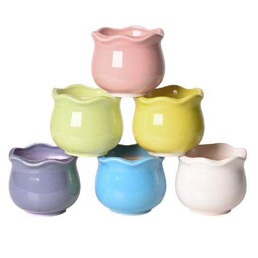 DIFEIUKI多肉植木鉢6個セット陶器鉢ミニ植木鉢マカロン色プランターかわいい丸い型盆栽卓上小型鉢窓飾り新築祝いプレゼント卓上飾りサボテン鉢観葉植物用排水穴付き