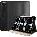 ProCaseiPadPro11インチケースM4(2024年発売第5世代)専用(A2836A2837A3006)PUカバーペンホルダー付きスタンド機能ビンテージデザイン書類やカード用ポケット付き-ブラック(2)