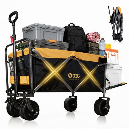 【高耐荷重272kg&amp;大容量175L|長物・重量物に対応】最大耐荷重272kgを実現し、底部に増設した承重杆により、重量物の運搬も安定してサポート。実用容積175L、展開時は尾部を開放することで収納容量を拡大でき、テント・タープなどのかさばる長物も収納可能な折りたたみワゴンです。製品サイズ98x50x69cm、ハンドルを含む最高高さ118cmの設計で、大量の荷物を一度に運べます。 【着脱式デザイン&amp;省スペース収納|車載・保管に最適】車輪とハンドルが着脱可能で、収納時は包装寸法66.5x51x20cmにコンパクトにまとめられます。重量は8.6kgで、前後に付いた提手を利用することで持ち運びも簡単。ハンドルと車体は磁吸式設計で、展開・収納時の操作がスムーズなキャンプワゴンです。 【高耐久素材&amp;高級感|長期使用に適した設計】本体は600Dオックスフォード布を採用し、内外面がダブルレイヤー設計で引き裂けにくく、耐久性に優れます。車体フレームは黒花スプレー塗装を施した鉄管で、防錆効果と高級感を両立。汚れた場合も簡単にクリーニングできるアウトドアワゴンです。