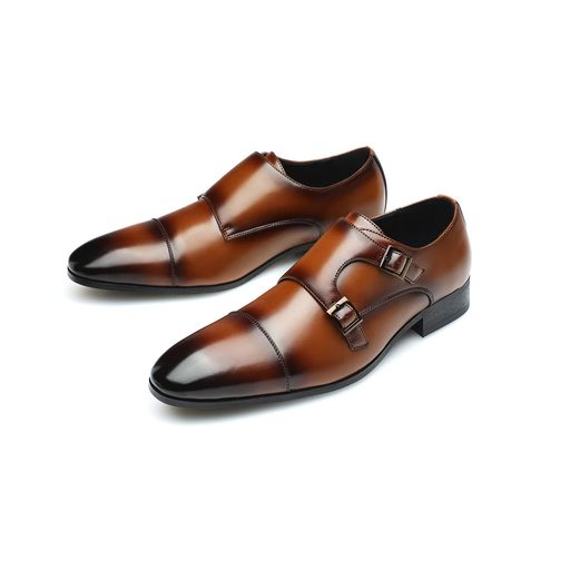 [FULORIS]メンズ革靴メンズビジネスシューズ防水高級レザーウォーキングシューズメンズドレスシューズ防臭軽量バックル付きデザインファッション(ブラウン25.5cm)