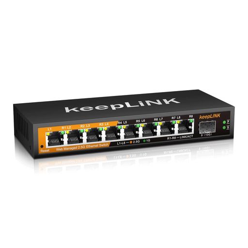 KEEPLINK 8ポート 2.5G ハブ スマート 1つの10GBE SFP+ポート ウェブ管理コンソール付き 金属筐体 壁掛け 静音ファンレス