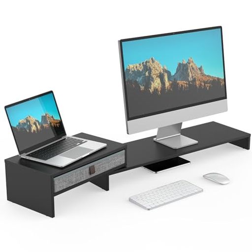 Fengeモニター台机上台パソコン台モニタースタンド横78.3-113cm木製天板PC台卓上モニター台机上ラック..