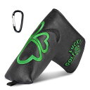 CRAFTSMAN(クラフトマン)ゴルフパターカバーマグネット開閉ブレードカバーピンタイプグリーンクローバー刺繍D型カラビナ付ブラック合成皮革