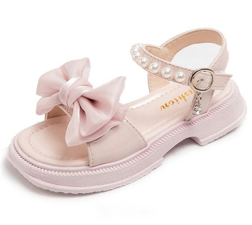 DADAWEN(ダダウン) サンダル キッズ 女の子 ドレスサンダル リボン飾り 軽量 歩きやすい プリンセス靴 結婚式 花火大会 ピンク 19cm