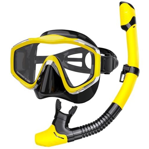 シュノーケリングマスクシュノーケルセット大人用ドライ式シュノーケリングセット潜水メガネ男女兼用曇り止め水中メガネ強化ガラス水漏れを防止広域視界