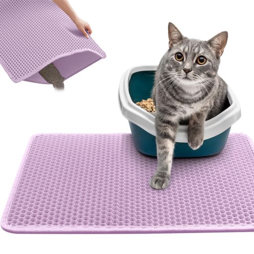 Assky猫砂マット防水&抗菌二重層EVA構造超吸収&防臭猫トイレマット滑り止め設計(3サイズ/5色)猫砂飛散..