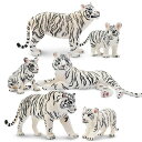 TOYMANY6PCSホワイトタイガーフィギュア野生動物フィギュアトラモデルセット親子家庭リアルな動物模型人気おもちゃ玩具誕生日プレゼントクリスマス新年飾り物コ...