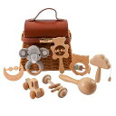 WOODENTEETHERガラガララトル出産祝いおもちゃ木製ひも通しおもちゃ手押し車ベビーおもちゃセット木のおもちゃ無塗装8個セット知育玩具ベビーギフトセット出産祝い贈り物