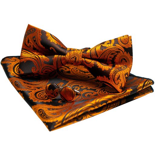 [JEMYGINS]「ジェミギンズ蝶ネクタイメンズ黄色/黒色シルクペイズリー柄フォーマルビジネス結婚式プレ..