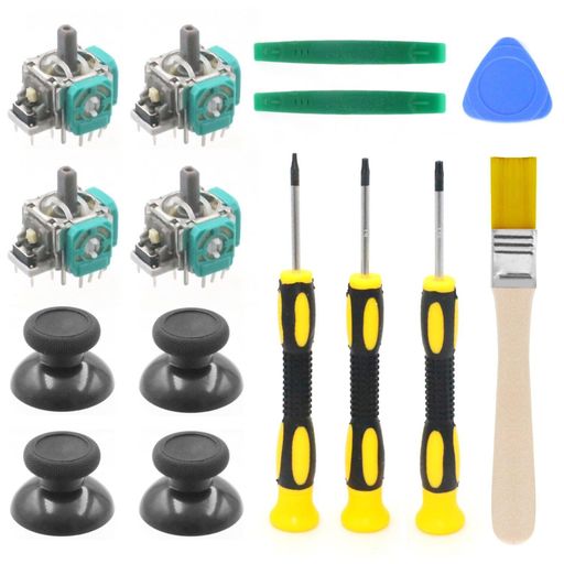 KKLMコントローラー交換用修理キット一式XboxSeriesX/Sコントローラー対応3Dジョイスティック交換パーツ4個セット+アナログキャップ+分解ツール付き...