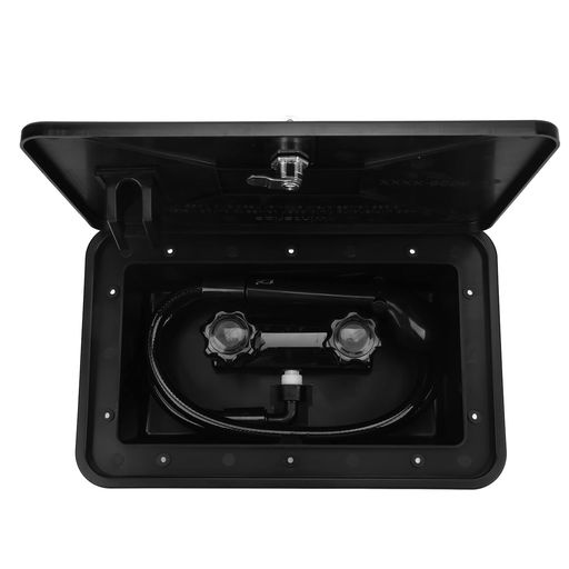 RV屋外シャワー、UV保護された外部シャワーボックスキットブラック1.5メートルキャンピングカー用モーターホーム用ホースABSキャンピングカー用キャラバン用