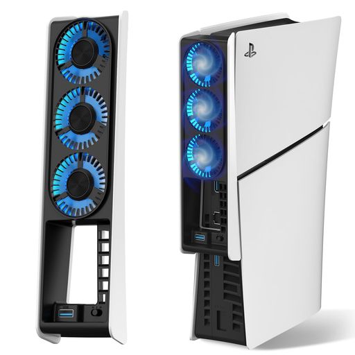 JUSPROPS5スリム用冷却ファン自動温度検出風速調整可能LEDライト搭載・USB3.0接続低騒音熱対策アクセサリーPS5Slimディスク版/デジタル版共通対応【PS5/PS5Pro非対応】