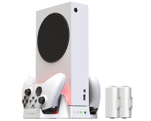 ELECGEARXBOXSERIESS縦置き収納スタンドと冷却ファン、2個800MAHコントローラー用充電式交換用バッテリー電池、XBOXONE用のデュアル充電器ドック、LEDライト付き冷却ファン、XSSゲーム用アクセサ…