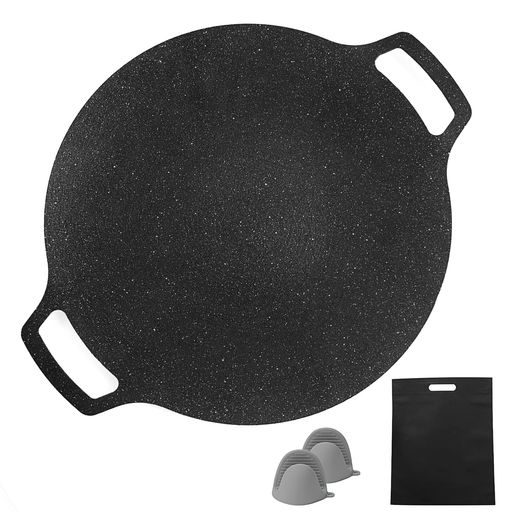 SOTCARマルチグリドル鉄板マルチグリドルパン直径34cmIHガス焚き火直火対応軽量シーズニング不要アウトドアキャンプBBQ焼肉プレートお手入れ簡単シリコン取っ手&収納バッグ付き