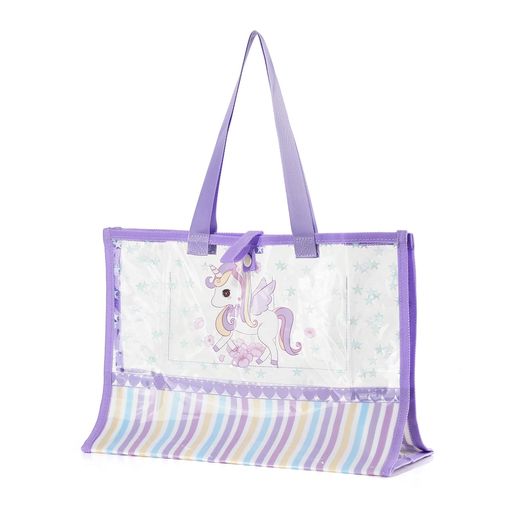 [MESRINA]プールバッグ女の子小学生ビーチバッグスイムバッグおしゃれ花柄リボン(ユニコーンパープル)