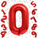 EXGOX数字バルーン大きいレッド誕生日ナンバー0アルミ風船32インチバースデーパーティー成人式入学卒業式記念日お祝い飾り付け