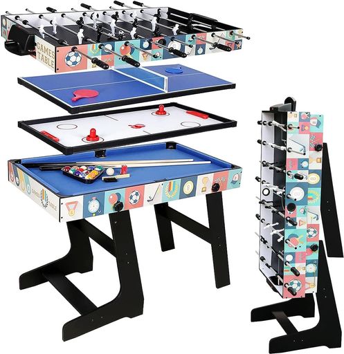 4IN1マルチゲームテーブルセット子供用ビリヤード台、卓球台、サッカー台、スライドホッケー親子ゲーム誕生日、クリスマスプレゼント(4フィート、1.2メートル)ブルー(3)