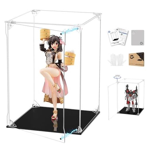 KUKER フィギュアケース UVカット アクリルケース マグネット付き 前扉 コレクションケース ディスプレイケース ショーケース 組み立て式 防汚れ 手袋 クリーニングクロス付き (幅20x奥行20x…