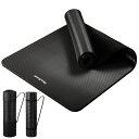 Reodoeerヨガマットトレーニングマットエクササイズマットストレッチマット厚め収納バンド収納バッグ付き厚さ10mm(ブラック)