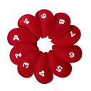 YFFSFDCゴルフアイアンカバーヘッドカバー10枚入り(3〜9、A、Pw、Sw)番号保護カバー(レッド)