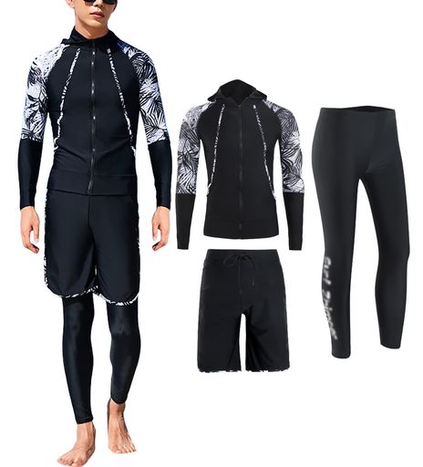 [Hilarocky]ラッシュガードメンズ水着長袖前開きフィットネス水着サーフパンツレギンス3点セットUVカッ..