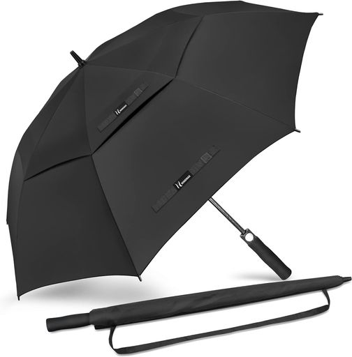 雨 【高品質&amp;耐久性】弊店の丈夫なゴルフ傘は210T防水生地で作られており、優れた防水性とUVカットに優れた生地です。日よけになるだけでなく、雨も防ぐことができます。8本の骨は強化ガラス繊維で作られており、ゴルフ傘全体の重量を軽くしています。豪雨や嵐にも耐えることができます。嵐が来ても壊れたり倒れたりせず、雨風から身を守ってくれる頼もしい傘です。 【特大サイズ】この大きい傘は大人2人と子供1人で使っても問題ありません。暑い夏の日差しから敏感肌を守ってくれる、このゴルフ傘は宝物です。全天候対応でき、雨の日も雪の日も晴天も使えます。紫外線から守る特殊材料を採用し、日差しや有害な紫外線を防止効果が得られます。 【風は通す二重構造】二重構造の生地の間に隙間があり、風が抜ける!普通の傘は向かい風で傘が重い!。二重構造の傘は風が抜ける傘ならラクラクです。 傘は26 mph以上の風速に抵抗できます。 防風はとても良いです。 【自動開閉】非常に便利なデザイン、ゴルフ傘を開く必要はありません。ボタンはワンタッチ、1秒で開くので、便利な生活が開けます! 【品質保証】精巧で厳格な品質管理のため、弊社は製品に自信を持っています。