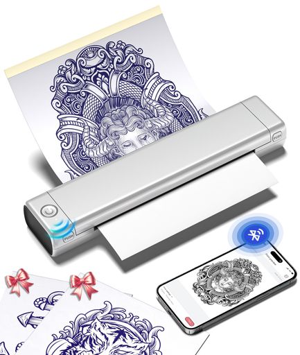 PhomemoM08Fタトゥープリンター用紙10枚付属タトゥーマシンサーマルタトゥープリンターtattoomachine刺青コピー機モバイルプリンタースマホ&PC対応シルバー