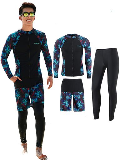 [AILITI]フィットネス水着メンズ3点セット長袖ラッシュガードUVカットUPF50+レギンスサーフパンツ水陸両用(3点セット072XL(実際サイズLに相当))