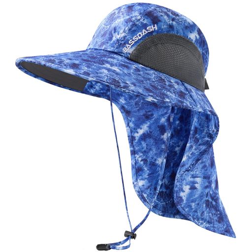 [Bassdash]バスダッシュ釣り帽子uvカットつば広ネックシェード付きハット日除け帽子撥水吸汗速乾ポニーテール穴付きフィッシングハット