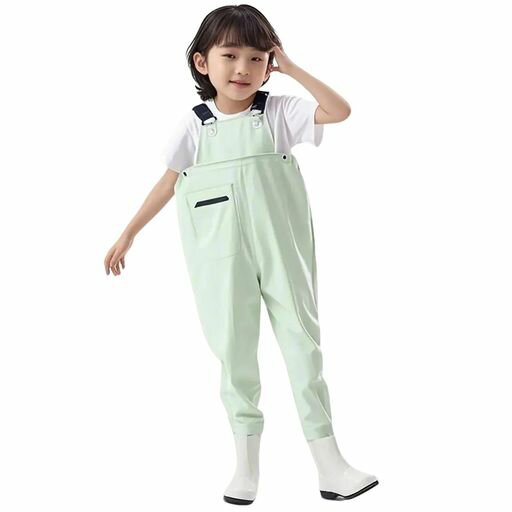 [Ech.Apr]ウェーダーキッズ胴長子供チェストハイウェーダー長靴一体防水ズボンポケット付き胴長靴滑り..