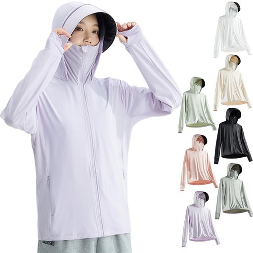 [WOWULOVELY]UVカットパーカーレディースラッシュガード接触冷感UPF50+夏ラッシュパーカー長袖フード付き日焼け対策ウェアアウター軽量通気性体型カバー(3XL・パープル)