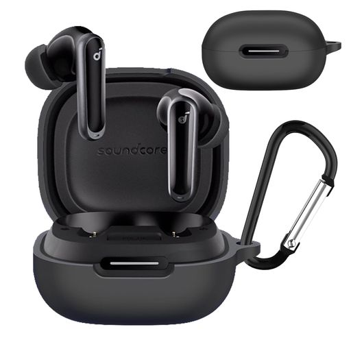 JXRICHForAnkerSoundcoreP40iケースAnkerSoundcoreP40i用カバー落下防止キズ防止シリコンケース装着充電可能全面保護カラビナ付き(ブラック)