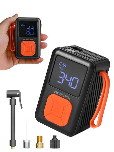 MOONPAI空気入れ自転車ロードバイク携帯/小型150PSI1600mAh自動停止SOS/LED懐中ライト付き電動空気入れ..