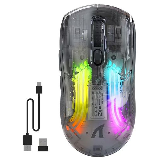 MAMBASNAKE×ATTACK SHARK X2 ゲーミングマウス 透明 スケルトン おしゃれ 3モード 2.4G/有線TYPEC/BLUETOOTH PIXARTセンサー ワイヤレスマウス 透明マウス 静音 無線 軽量RGB イルミネーション