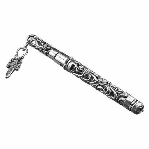 EdisonBrain高級ボールペンクロム風アンティーク筆記具シルバー化粧箱付きペン先径0.5mm(キャップ式)