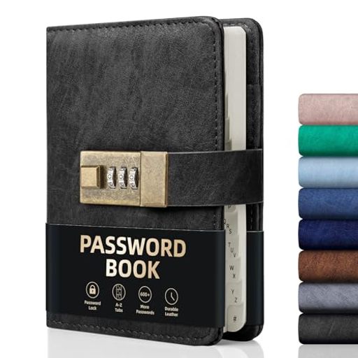 WEMATEパスワード管理ノート、アルファベットタブ順鍵付きパスワードブック600+パスワードスペース、ロック付きパスワードオーガナイザーログブック、コンピュータおよびウェブサイト…