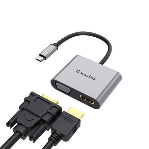 WAVLINK USB TYPE-C TO HDMI VGA 変換アダプタ TYPE-Cポート 1X4K@60HZ HDMI 1X1920X1200P@60HZ VGA 1XTYPE-C MACBOOK PRO 2019/IPAD PRO