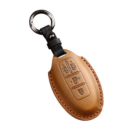 [YANMW]セレナC27キーケース適合日産セレナC26ニッサンセレナC25スマートキーカバーエルグランドE52エルグランドE51両側電動スライドドア本革キーホルダー(4ボタンブラウン)