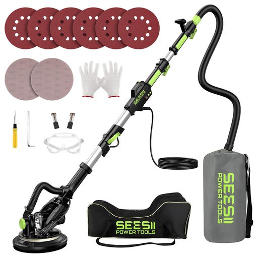 【2026新型】電気ドライウォールサンダー 1200W 高出力 6段変速 最大210cm伸縮ポール 90° 研磨ヘッド角度調整 8枚のサンドペーパー