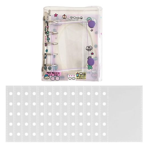 PAVIKE シール帳 女の子 透明 シール手帳 シール バインダー クリップ付き 三つ折りタイプ 取り外し可能 PVC 素材 防水性 20枚M5透明インナーページ付き 約10.8*12.8CM 手帳愛好家 スターカード…