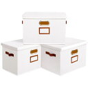 OUTBROS収納ボックス33x23x20cm3個組収納ケースふた付き大容量衣類収納ボックス折りたたみ式収納ケースPUハンドルとソートラベル付きおもちゃ衣類雑誌収納防塵防湿無臭(ホワイト)