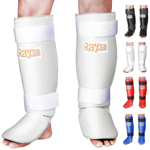 Raytos レガース キックボクシング すね当て 3cm厚手インナー 衝撃吸収 空手 格闘技 レッグガード (ホワイト)