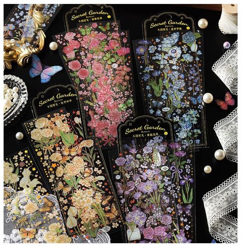 シールコラージュ素材ステッカー大量素材シールシート手帳デコ付箋飾りかわいいおしゃれ日記デコレーションDIY(花と蝶)(3)