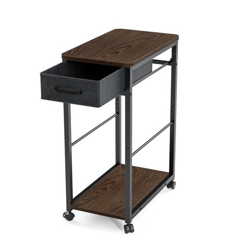 DEWELプリンター台パソコンラック幅48cmx奥行29cmx高さ70cmプリンターラック布製引き出し付きキャスター付き丸角設計サイドワゴンサイ..