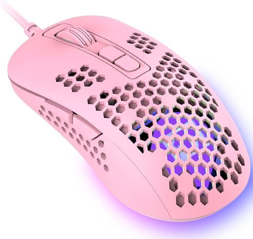 MAMBASNAKE 383超軽量有線ゲーミング/オフィス用マウス、軽量ハニカムケース、4RGB呼吸バックライト、2400DPI 調整可能、WIN10/XP/MAC/AIR/HP/ACER対応USB光学式コンピューターマウス 日本語説明書(ピンク)