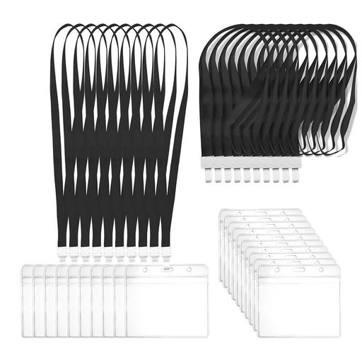 [Matunoki]ネームホルダーIDカードホルダー名札ホルダー首掛けネックストラップ名札スタッフ社員証名刺展示会パスソフトケース入れ防水透明横型5枚黒